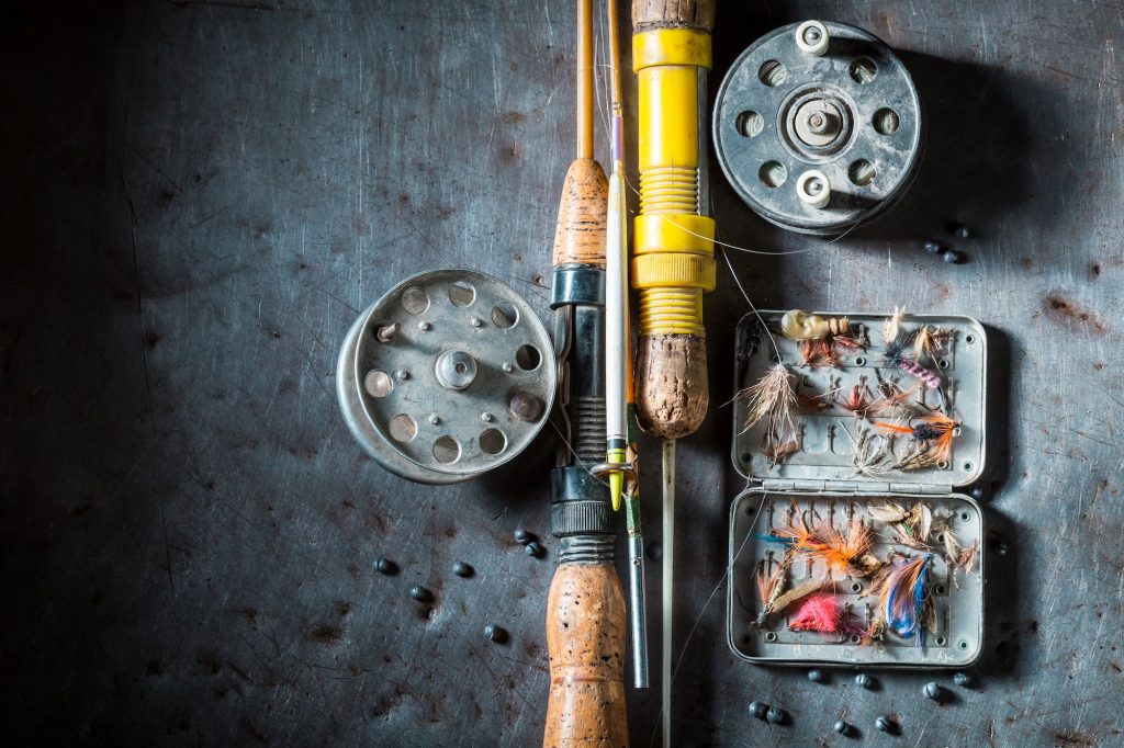 Old equipment for fishing with floats, hooks and rods